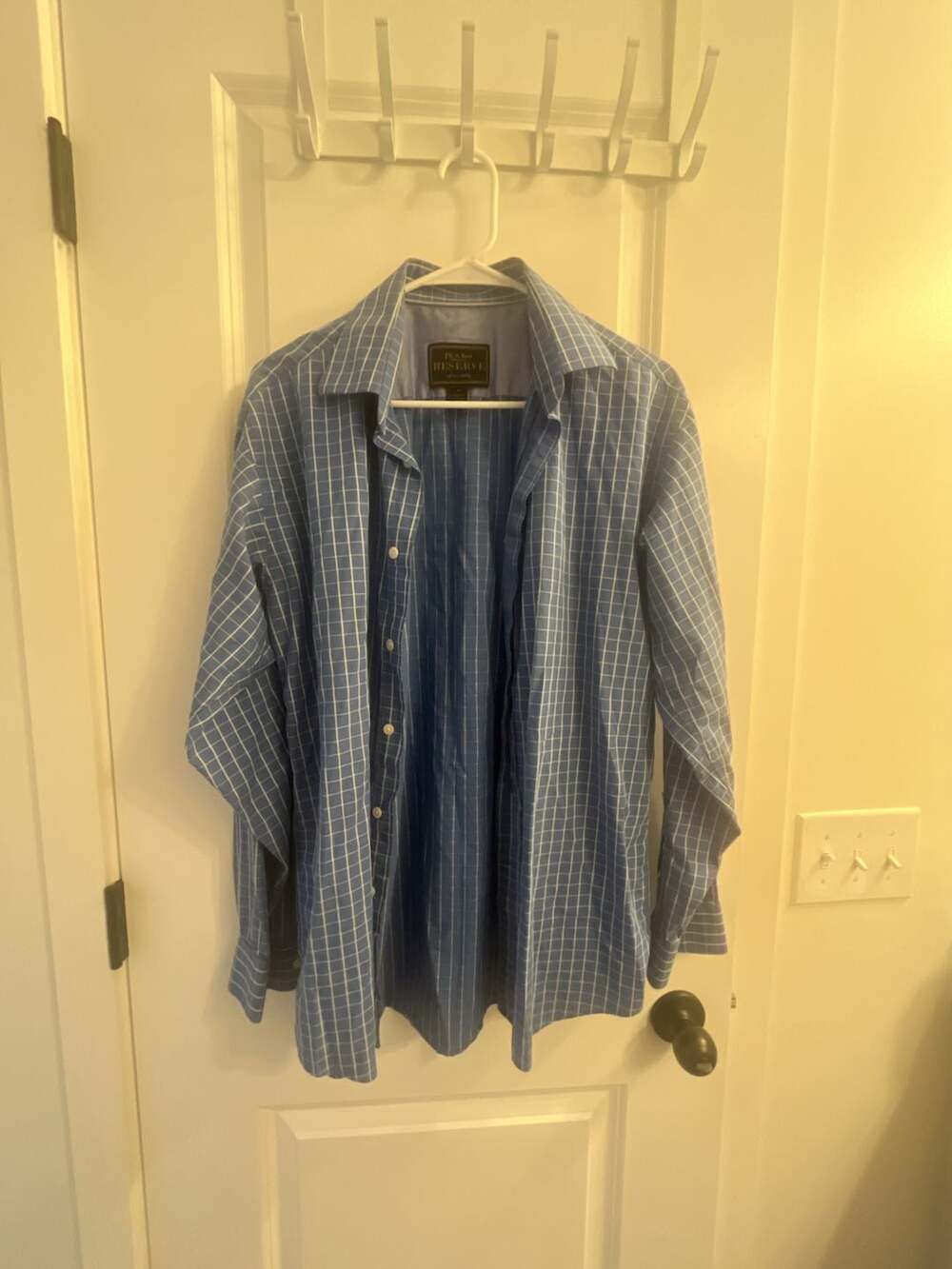 Jos. A. Bank Reserve Blue and White Grid Pattern Long Sleeve Dress Shirt